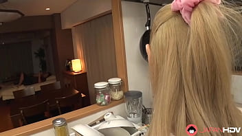 Japanese housewife deep-throats fellow pinkish cigar in the kitchen uncensored.